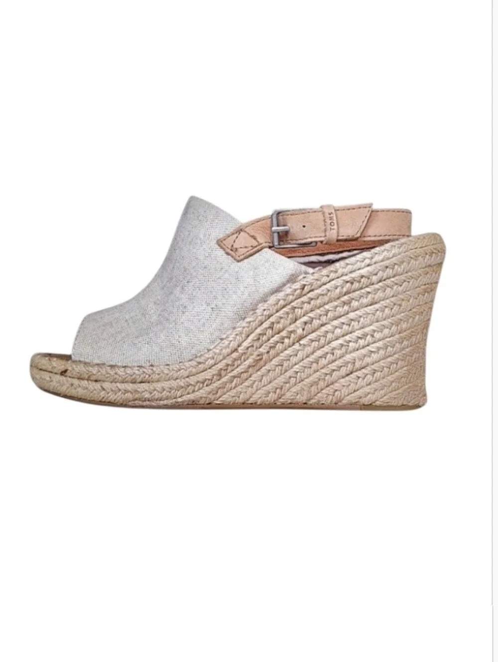 TOMS Canvas Espadrille Wedge Slingback Sandals Natural Linen Size 8.5